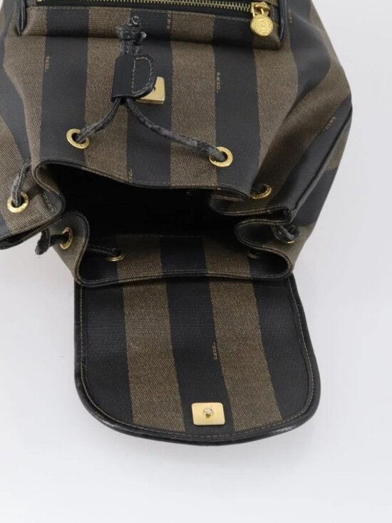 FENDI Pecan Canvas Backpack PVC Brown Black gold Auth main image 7